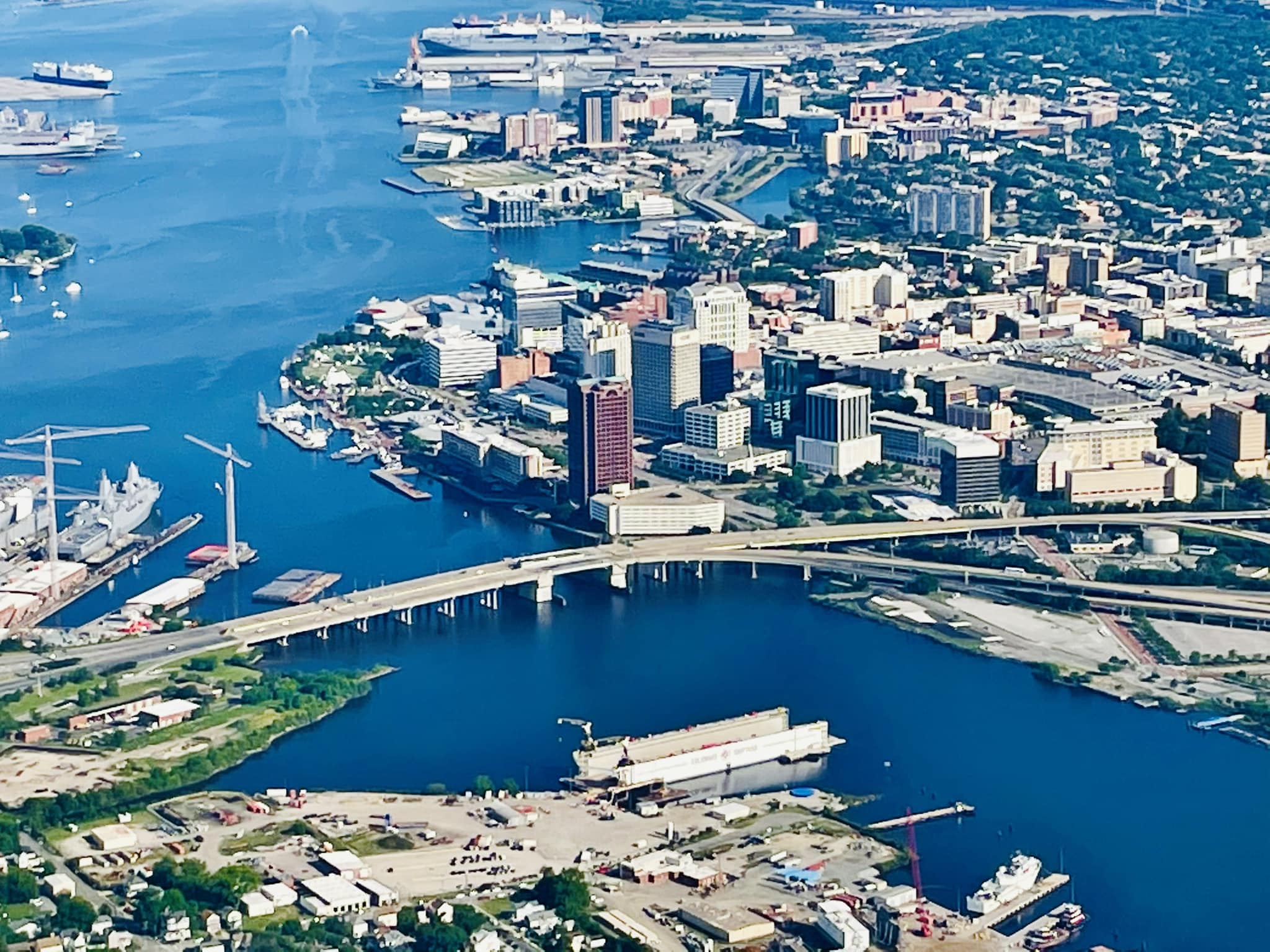 Aerial view of Norfolk Virginia waterfront — we buy houses in Norfolk VA